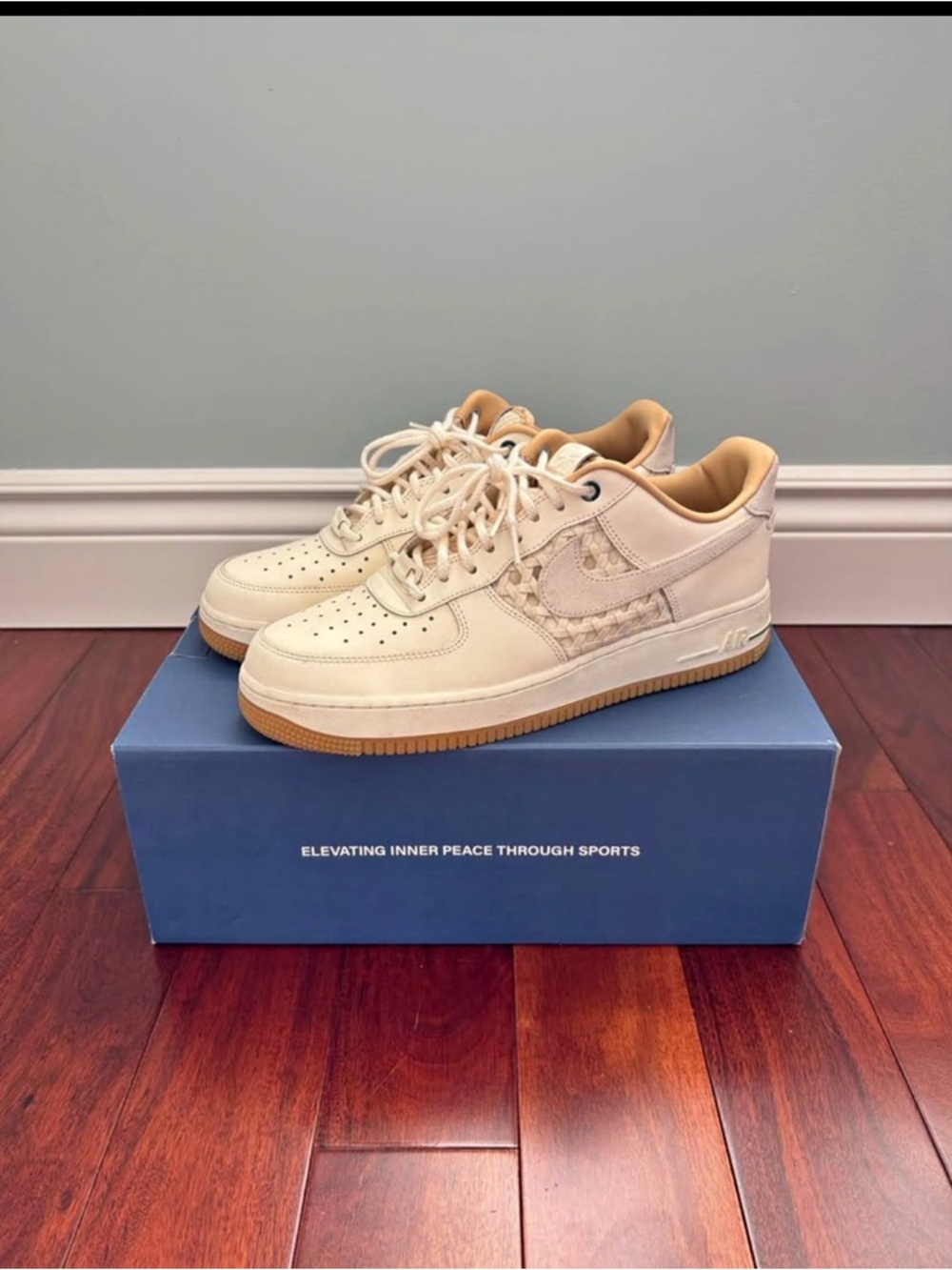 Nike Air Force 1 NAI-KE Bamboo.Nike Cream Woven Sneakers with Gum Outsoles - Picture 4 of 4
